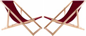 2X LEŻAK PLAŻOWY OGRODOWY DREWNIANY SKŁADANY WOODOK bordowa tkanina 1