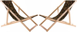 Wood OK 2X LEŻAK PLAŻOWY OGRODOWY DREWNIANY WOODOK moro tkanina + STOLIK KAWOWY SKŁADANY 2
