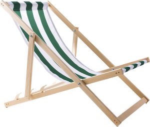 Wood OK 2X LEŻAK PLAŻOWY OGRODOWY DREWNIANY WOODOK w zielone pasy + STOLIK KAWOWY SKŁADANY 3