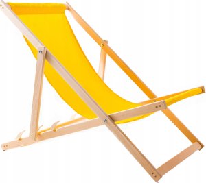 LEŻAK PLAŻOWY OGRODOWY DREWNIANY SKŁADANY WOODOK żółta tkanina 1