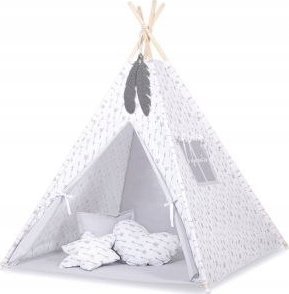 Namiot TIPI dla dzieci +mata + zawieszki pióra - Szare strzałki/szary 1
