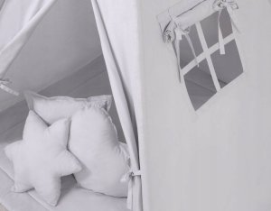 Bobono Namiot TIPI dla dzieci + mata + poduszki + zawieszki pióra - szary 6