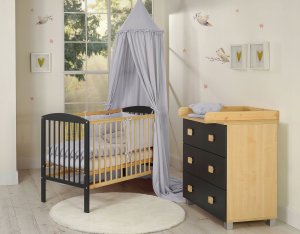 Muślinowy baldachim wiszący z falbanką - szary 2