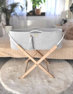 Kosz Mojżesza BOHO Handmade ze stojakiem - jasny szary 1