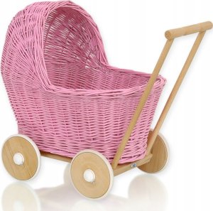 Wiklinowy wózek dla lalek pchacz - pink 1