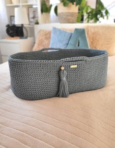 Kosz Mojżesza BOHO bawełniany Handmade z materacykiem - laurel 1
