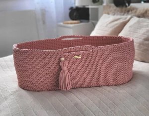 Kosz Mojżesza BOHO bawełniany Handmade z materacykiem - blush 1