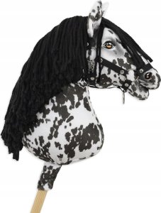 Hobby Horse Duży koń na kiju Premium - tarantowaty biało-czarny z czarną grzywą A3 5