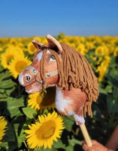 Hobby Horse Mały koń na kiju Premium - srokaty tobiano z brązową grzywą A4 4