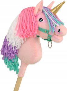 LeanToys Jednorożec na kiju mały różowy z kolorową grzywą i złotym rogiem 3