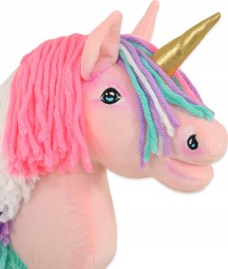LeanToys Jednorożec na kiju mały różowy z kolorową grzywą i złotym rogiem 4