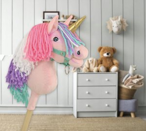 LeanToys Jednorożec na kiju mały różowy z kolorową grzywą i złotym rogiem 6