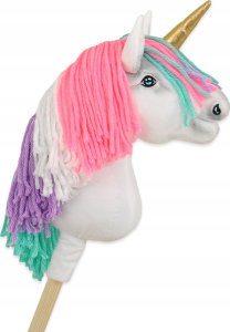 Hobby Horse Jednorożec na kiju mały biały z kolorową grzywą i złotym rogiem 1