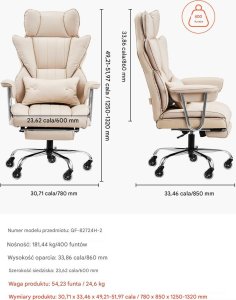Ekskluzywny fotel biurowy z wysokim oparciem i regulacją podparcia lędźwiowego 2