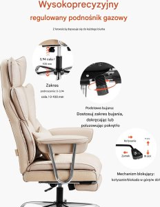 Ekskluzywny fotel biurowy z wysokim oparciem i regulacją podparcia lędźwiowego 6