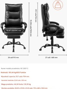 Krzesło biurowe z wysokim oparciem podnóżkiem i poduszką lędźwiową 2