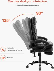 Krzesło biurowe z wysokim oparciem podnóżkiem i poduszką lędźwiową 6