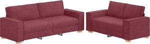 vidaXL 2-częściowy komplet wypoczynkowy, obity tkaniną, winna czerwień 2