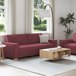 vidaXL 2-częściowy komplet wypoczynkowy, obity tkaniną, winna czerwień 3