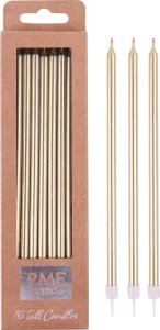 PME Zestaw 16 wysokich świeczek z podstawkami 18cm złoty 1