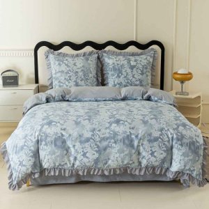 Pościel z falbanką 160x200 mikrofibra Cotton World 3 części szara w kwiaty 2915 1