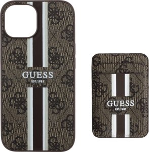 Etui Guess 4G Stripes z portfelem         Magsafe do iPhone 15 brązowy 4