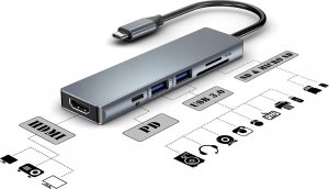 HUB USB Dexxer ADAPTER MACBOOK 6w1 PODŁUŻNY Z KABELKIEM H4 6