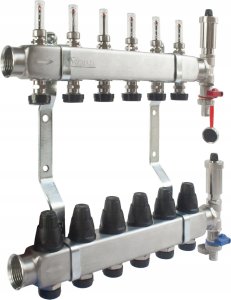 RSZTPX-5 ROZDZIELACZ INOX 5 OBWODÓW Z ZAW TERMO+PRZEPŁYWOMIERZ+ZAW SPUST+ODPOWIETRZNIK SIGMA-LI //TG.ROZ.RSZTPX-5 1
