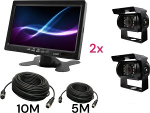 Monitor samochodowy lcd 7 cali 12/24v kabel 5m/10m oraz 2x kamera cofania ir 4pin zestaw hd 1