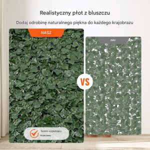 Vevor Sztuczny Żywopłot 1500 x 4000 mm Mata Osłonowa z Liśćmi Bluszczu 4