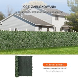 Sztuczny Żywopłot 1500 x 2490 mm Mata Osłonowa z Liśćmi Bluszczu 3