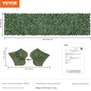 Sztuczny Żywopłot 990 x 4010 mm Mata Osłonowa z Liśćmi Bluszczu 2