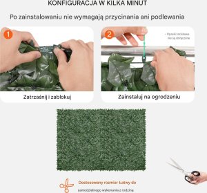 Sztuczny Żywopłot 1830 x 2440 mm Mata Osłonowa z Liśćmi Bluszczu 4