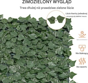 Sztuczny Żywopłot 1830 x 2440 mm Mata Osłonowa z Liśćmi Bluszczu 7