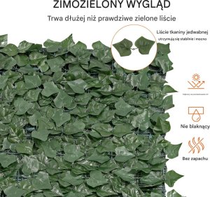 Sztuczny Żywopłot 990 x 2490 mm Mata Osłonowa z Liśćmi Bluszczu 7