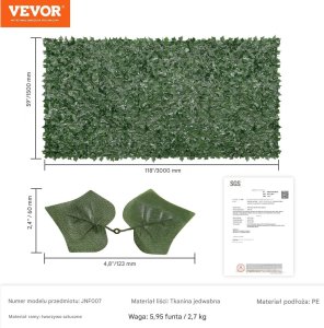 Sztuczny Żywopłot 1500 x 3000 mm Mata Osłonowa z Liśćmi Bluszczu 2
