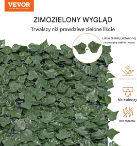 Sztuczny Żywopłot 1500 x 3000 mm Mata Osłonowa z Liśćmi Bluszczu 7