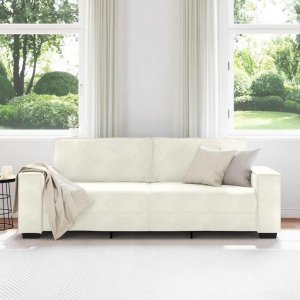 vidaXL Sofa 3-osobowa, kremowy, 180 cm, tapicerowana aksamitem 3