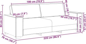 vidaXL Sofa 3-osobowa, kremowy, 180 cm, tapicerowana aksamitem 9