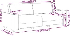 vidaXL Sofa 3-osobowa, różowa, 180 cm, obita aksamitem 9