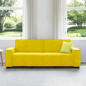vidaXL Sofa 3-osobowa, żółty, 180 cm, tapicerowana aksamitem 3