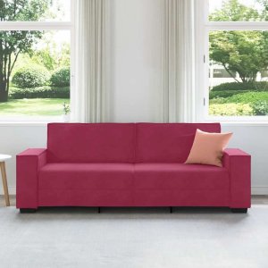 vidaXL Sofa 3-osobowa, winna czerwień, 180 cm, obita aksamitem 3