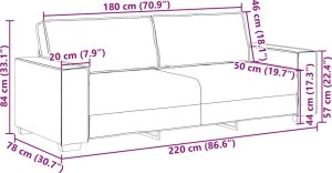 vidaXL Sofa 3-osobowa, winna czerwień, 180 cm, obita aksamitem 9