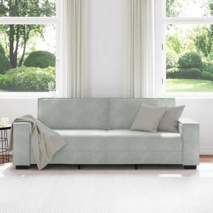 vidaXL vidaXL Sofa 3-osobowa, jasnoszara, 180 cm, tapicerowana aksamitem 3