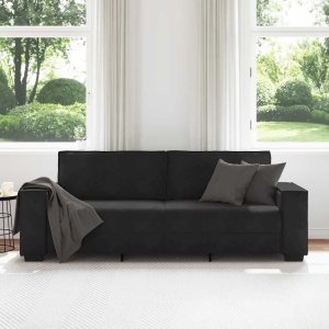 vidaXL Sofa 3-osobowa, czarny, 180 cm, tapicerowana aksamitem 3