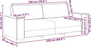 vidaXL Sofa 3-osobowa, brązowa, 180 cm, tapicerowana aksamitem 9