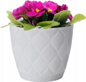 Osłonka biała eco 24,5x26cm klasyczna modna plastikowa doniczka z podstawką 1