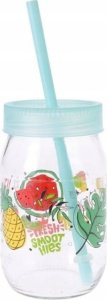 Kubek szklany z zakrętką i słomką 370 ml 1