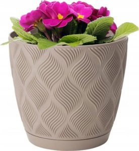 Osłonka beżowa eco 24,5x26cm klasyczna plastikowa doniczka z podstawką 1