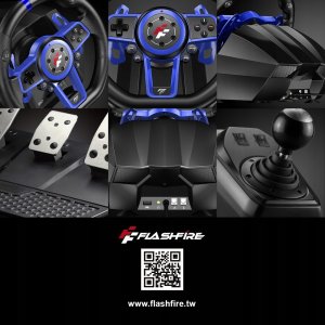 F111 FLASHFIRE Kierownica 900 PC/PS5/Switch z wibracjami 3 pedały 6 biegów 12